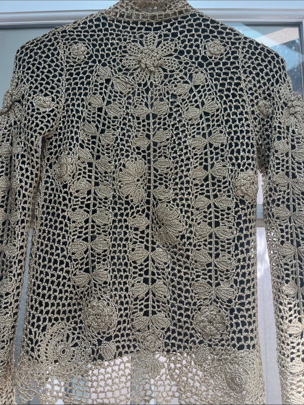 Vintage Vivienne Tam Gold Crochet Floral Cardigan - Picture 4 of 8